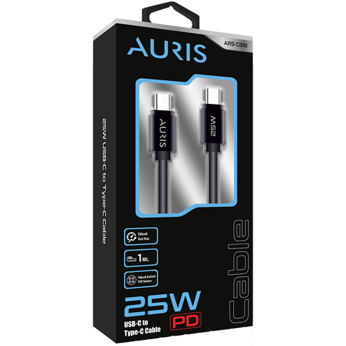 Auris 25W USB-C to Type-C Şarj ve Data Kablosu